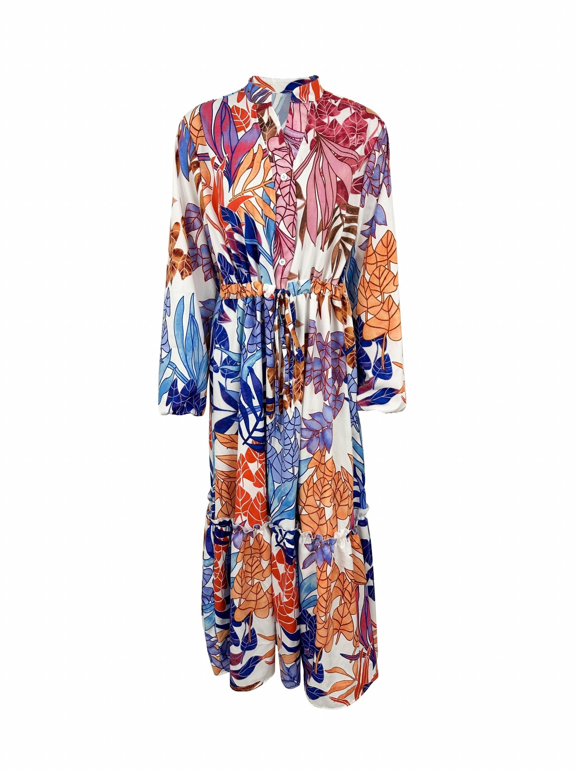  Floral Print Lantern Sleeve Maxi Dress