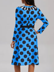  Polka Dot Print Long Sleeve Dress With Pockets