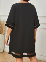  Casual Dress Women's Solid Contrast Mesh Half Sleeve V Neck Dress
