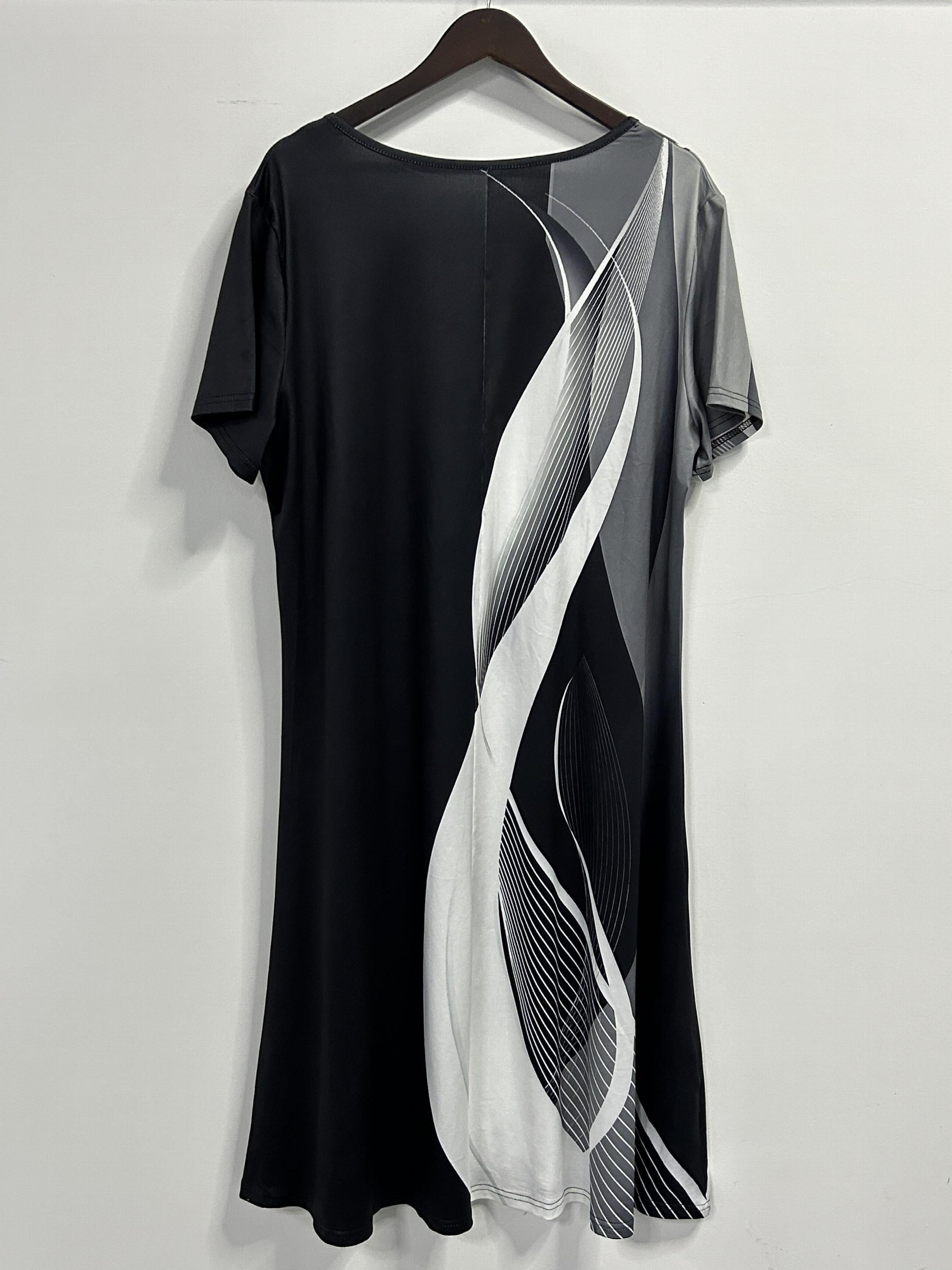  Casual Dress Women's Plus Colorblock Stripe Print Dress