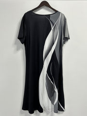  Casual Dress Women's Plus Colorblock Stripe Print Dress