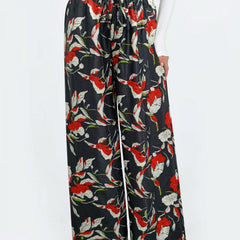 Floral Print Elastic Wide Leg Pants