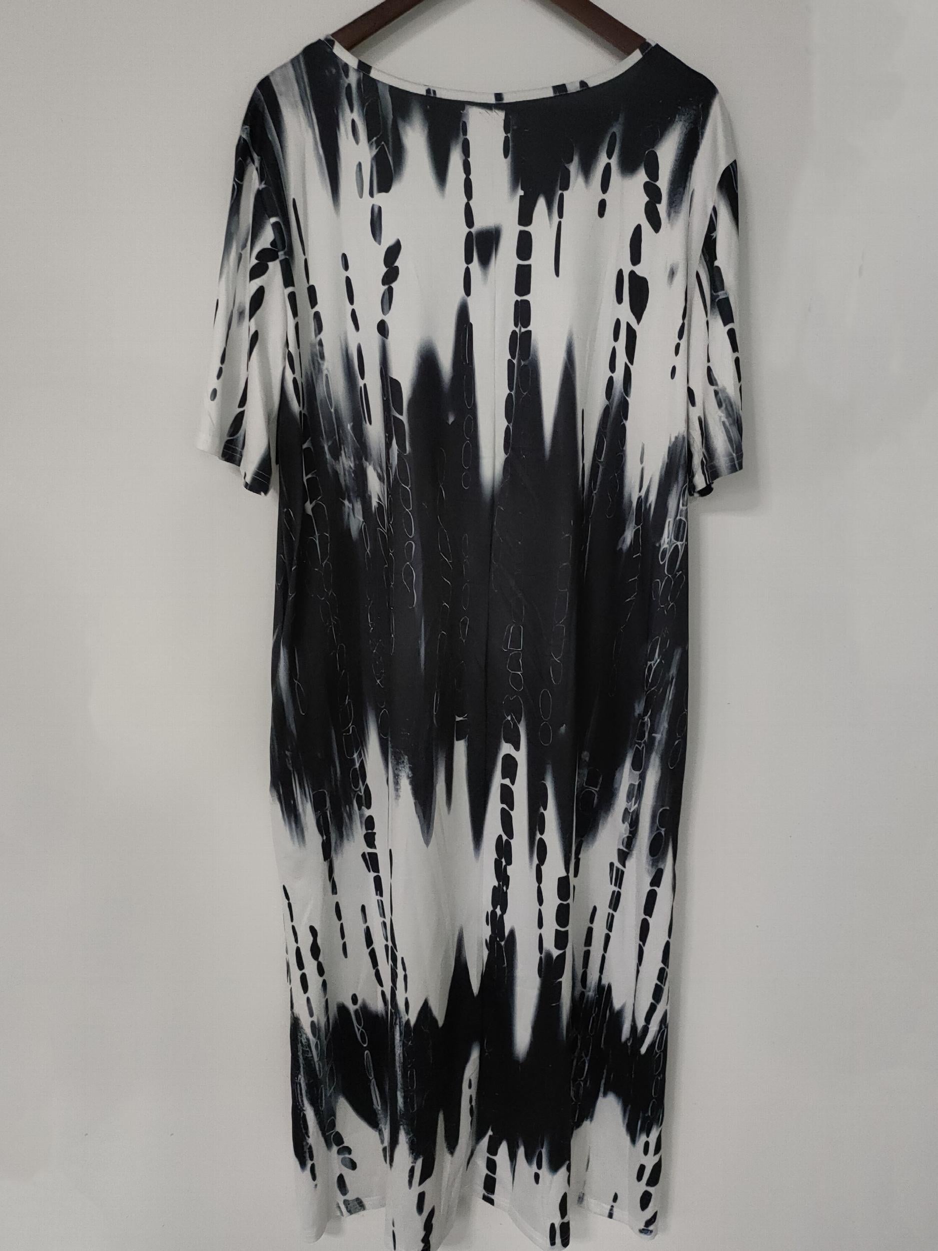  Tie Dye Button Decor Short Sleeve Notched Neck Dress