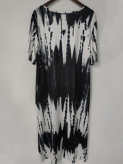  Tie Dye Button Decor Short Sleeve Notched Neck Dress
