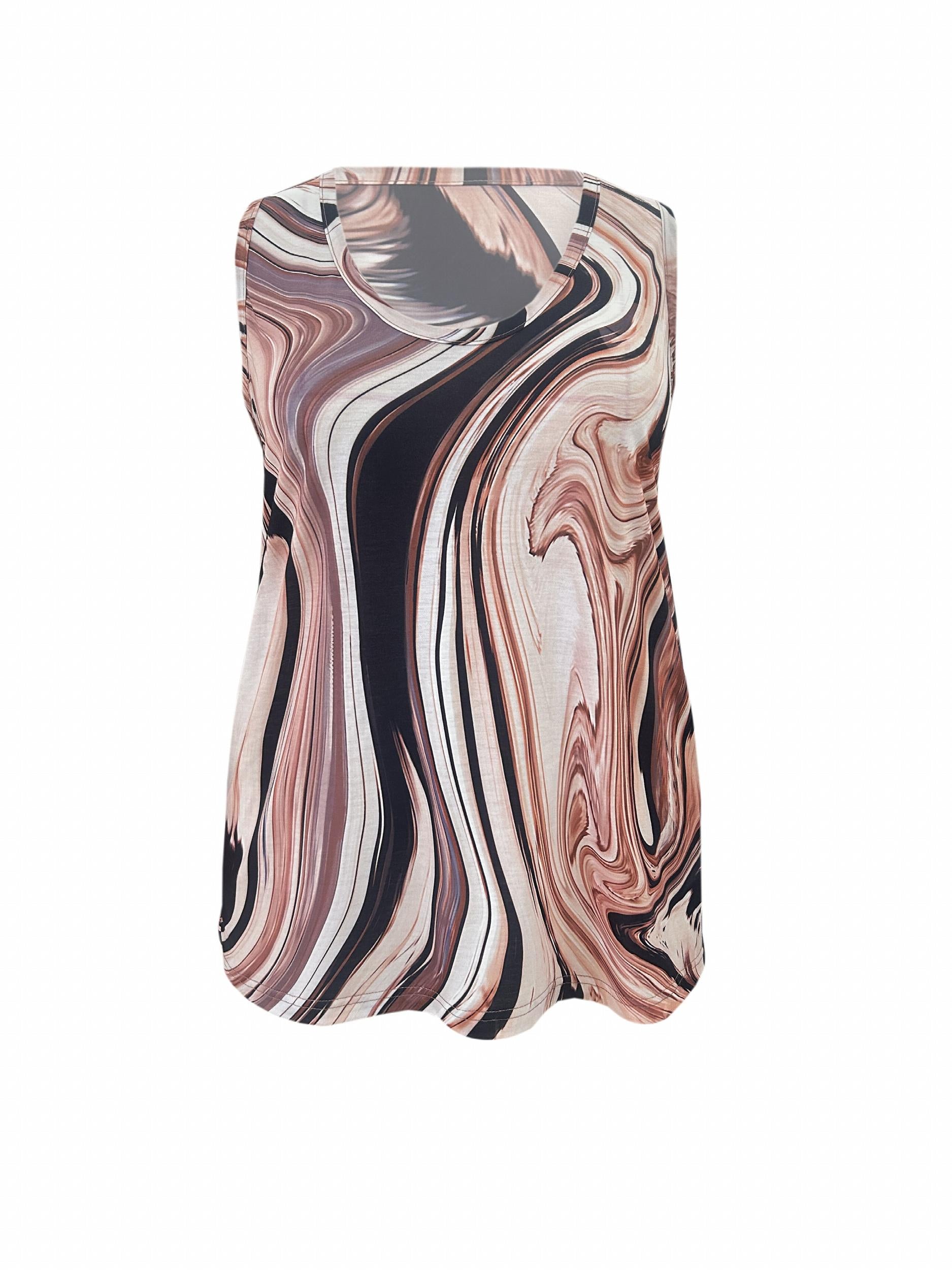  Casual Tank Top Women's Plus Fluid Print Round Neck
