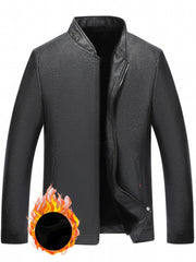 Men's Casual PU Leather Jacket Thick Fleece Thermal Zipper Jacket
