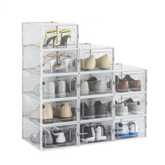 12pcs Foldable Shoes Storage Drawer Box Portable Stackable Shoes Shel
