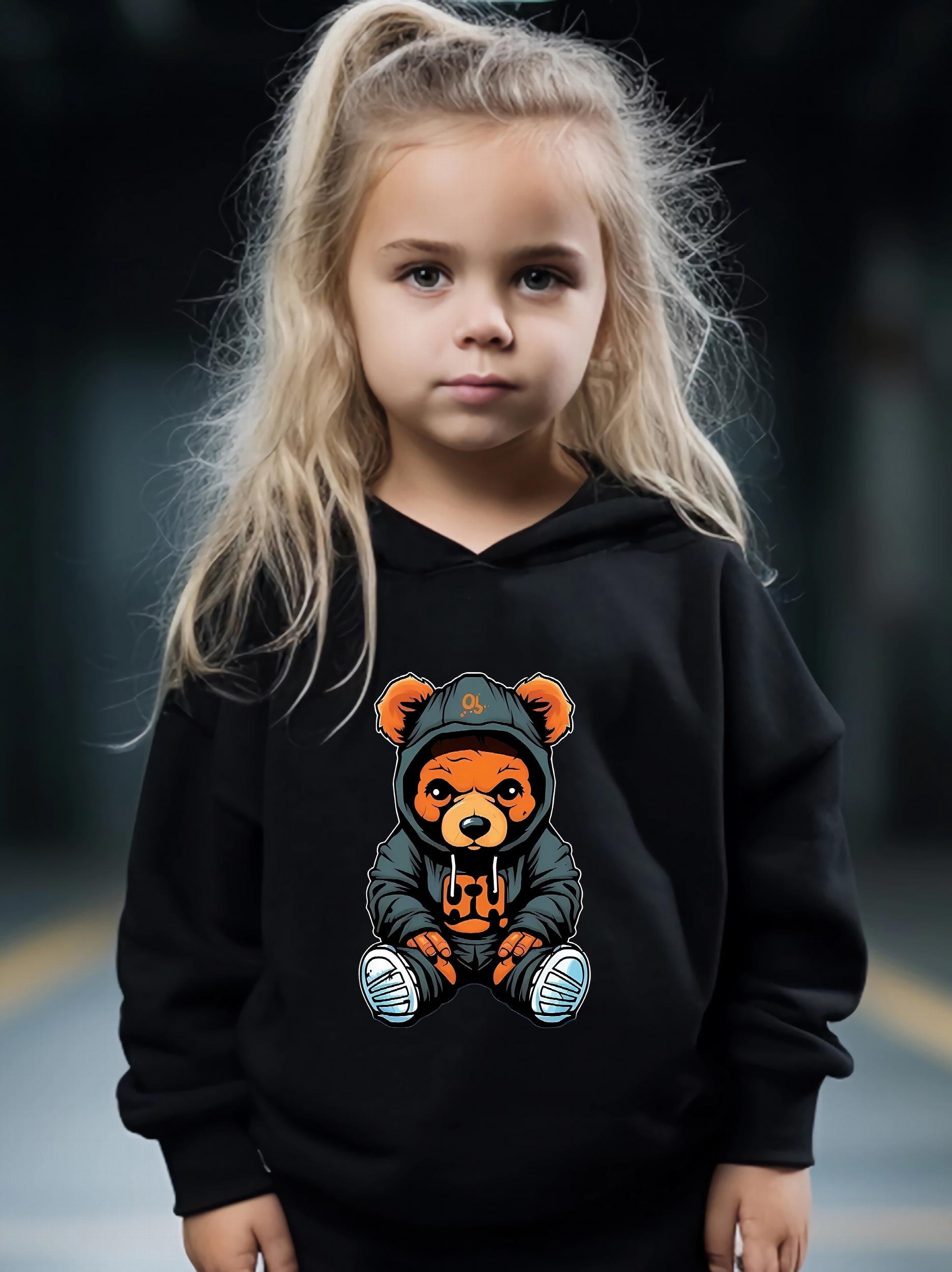 Bear Pattern Hooded Sweatshirt Girls Comfy Hoodies & Sweatpants