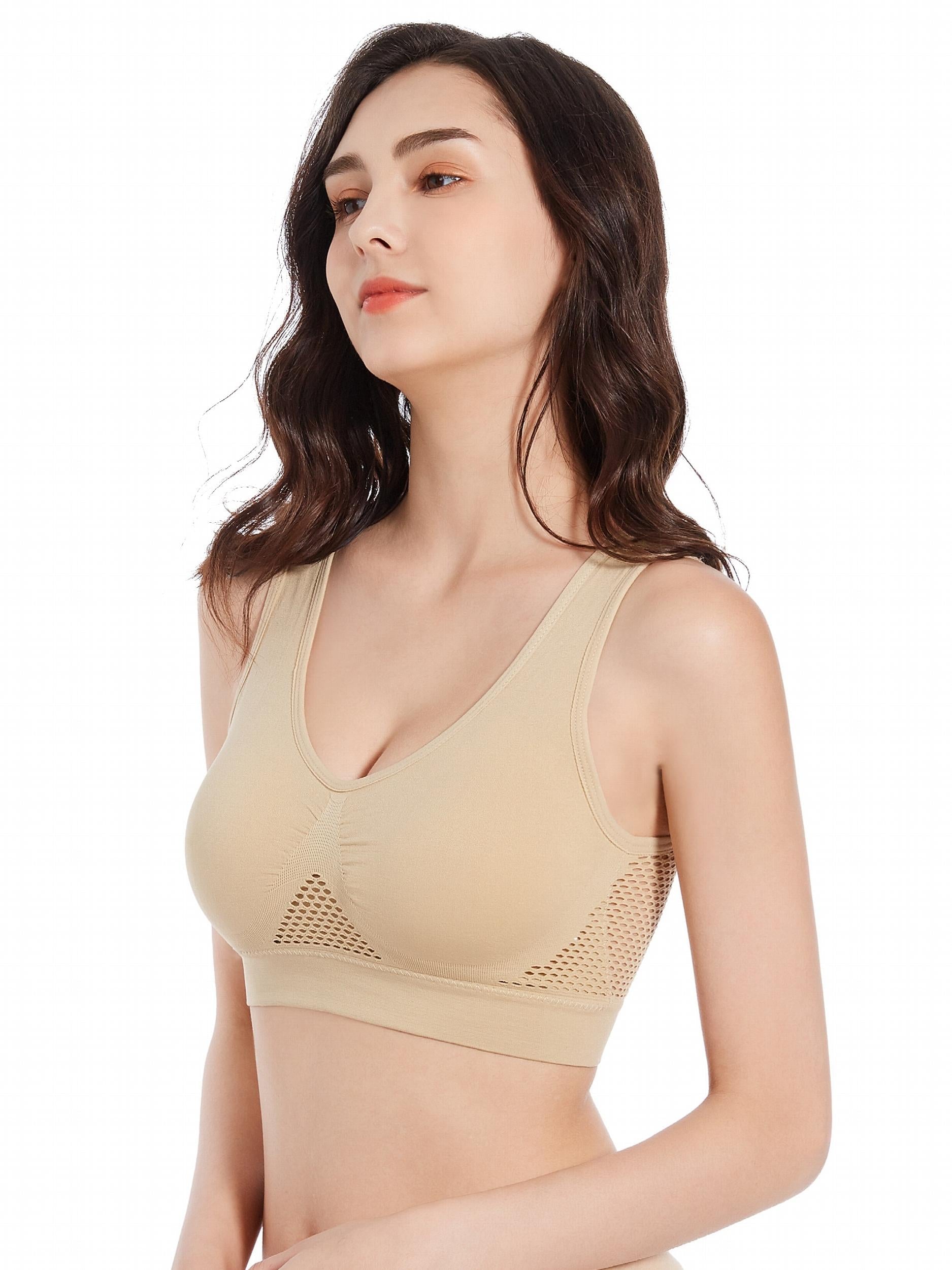 3 Pcs Mesh Sports Bra Seamless V-Neck Sexy Cropped Tops Women's Activewear
