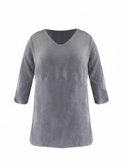  Solid Long Sleeve Round Neck Tunic Top