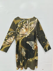  Casual Dress Women's Plus Butterfly Print Long Sleeve Round Neck Dress