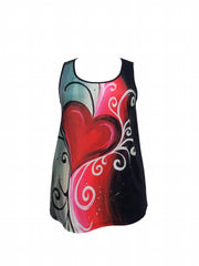  Heart Print Tank Top Women's Round Neck Stretch Casual Top