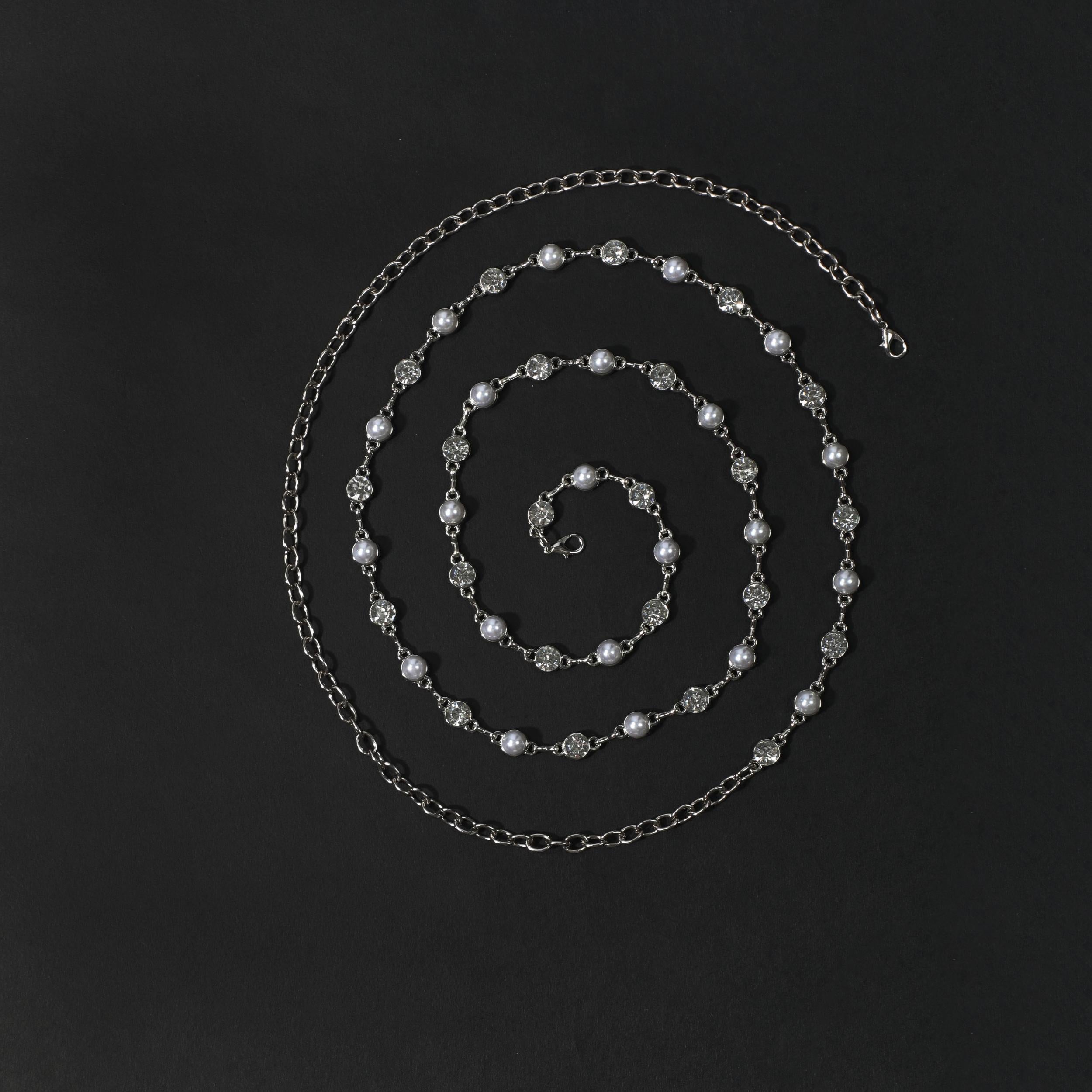 Double Layer Waist Chain Faux Pearl Rhinestone Belly Chain