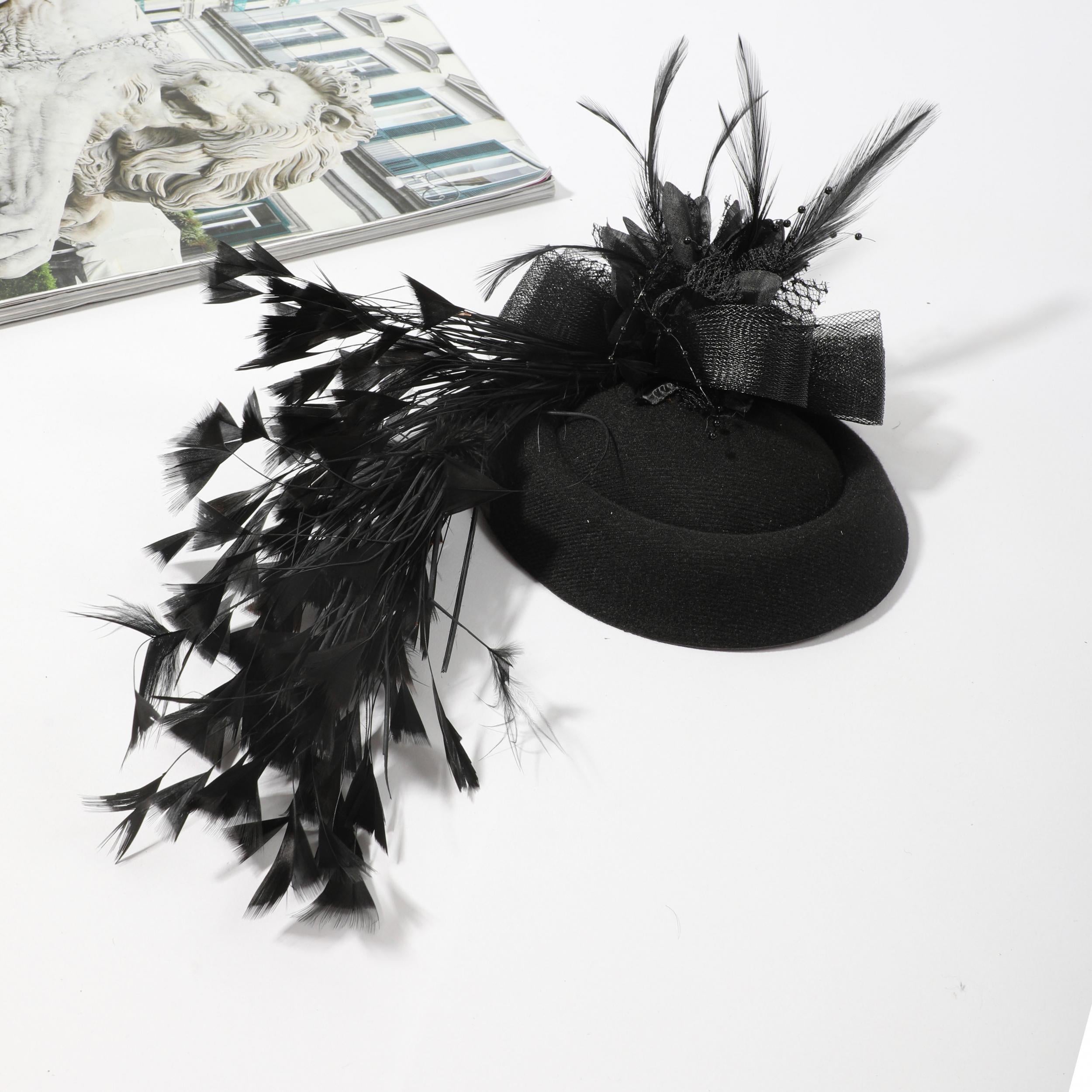 Women Faux Feather Head Piece Wedding Hat Derbyhat