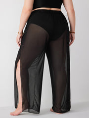 Women's Plus Size Semi Sheer Split Mesh Cover Up Pants