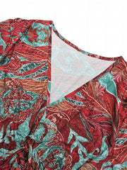  Boho Dress Women's Plus Leaf & Paisley Irregular Sleeve V Neck Dress