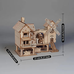 Wooden Puzzle Windmill House Model Kit DIY Puzzle Blocks Toy