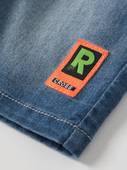 Boys Stylish Letter Print Denim Shorts Elastic Waist Stretch Denim Shorts