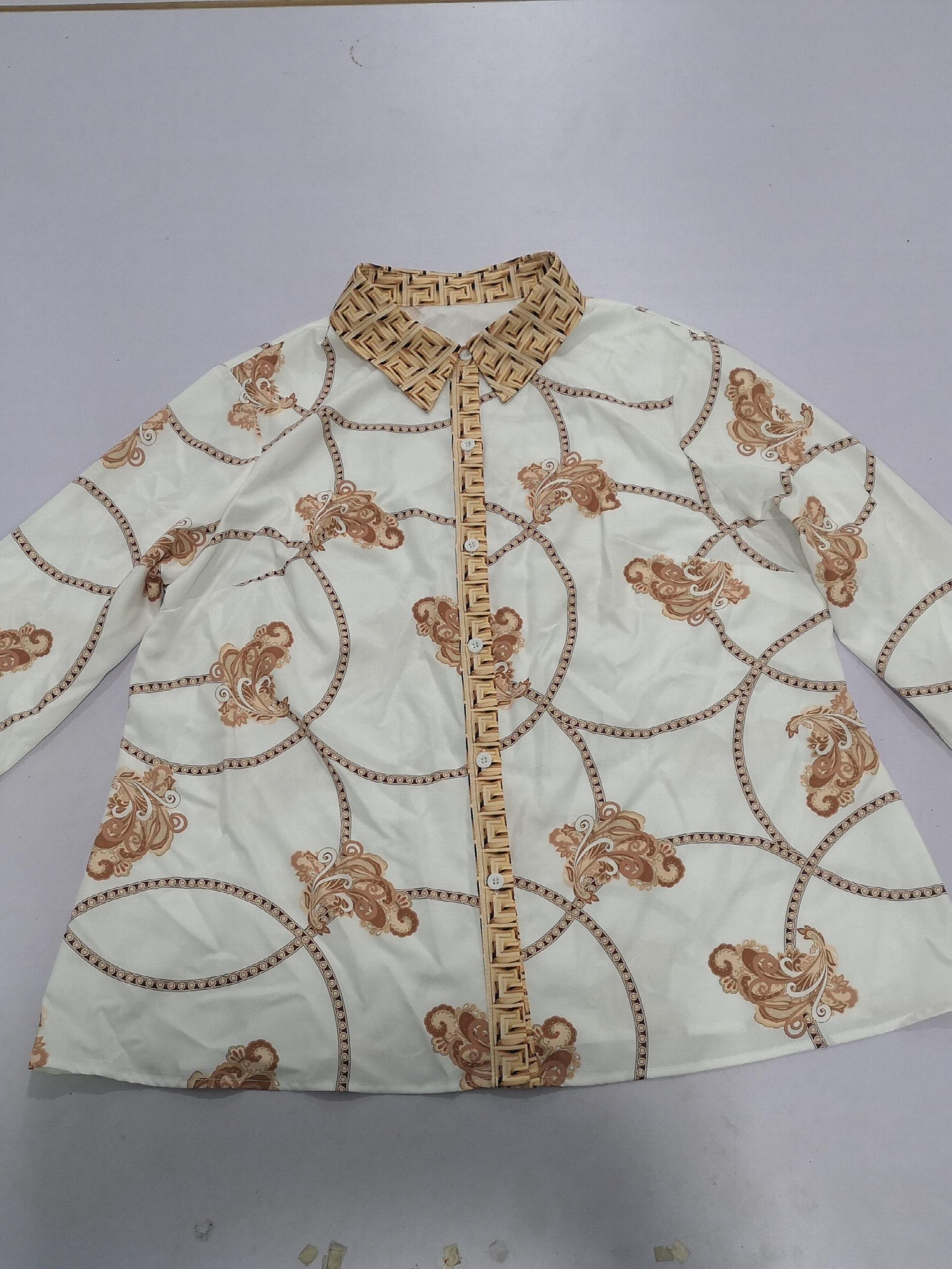  Baroque Print Button Up Blouse