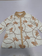 Baroque Print Button Up Blouse