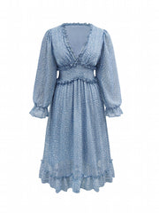  Dalmatian Print Bell Sleeve Maxi Dress