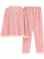  Colorblock Geometric Print Pajama Set