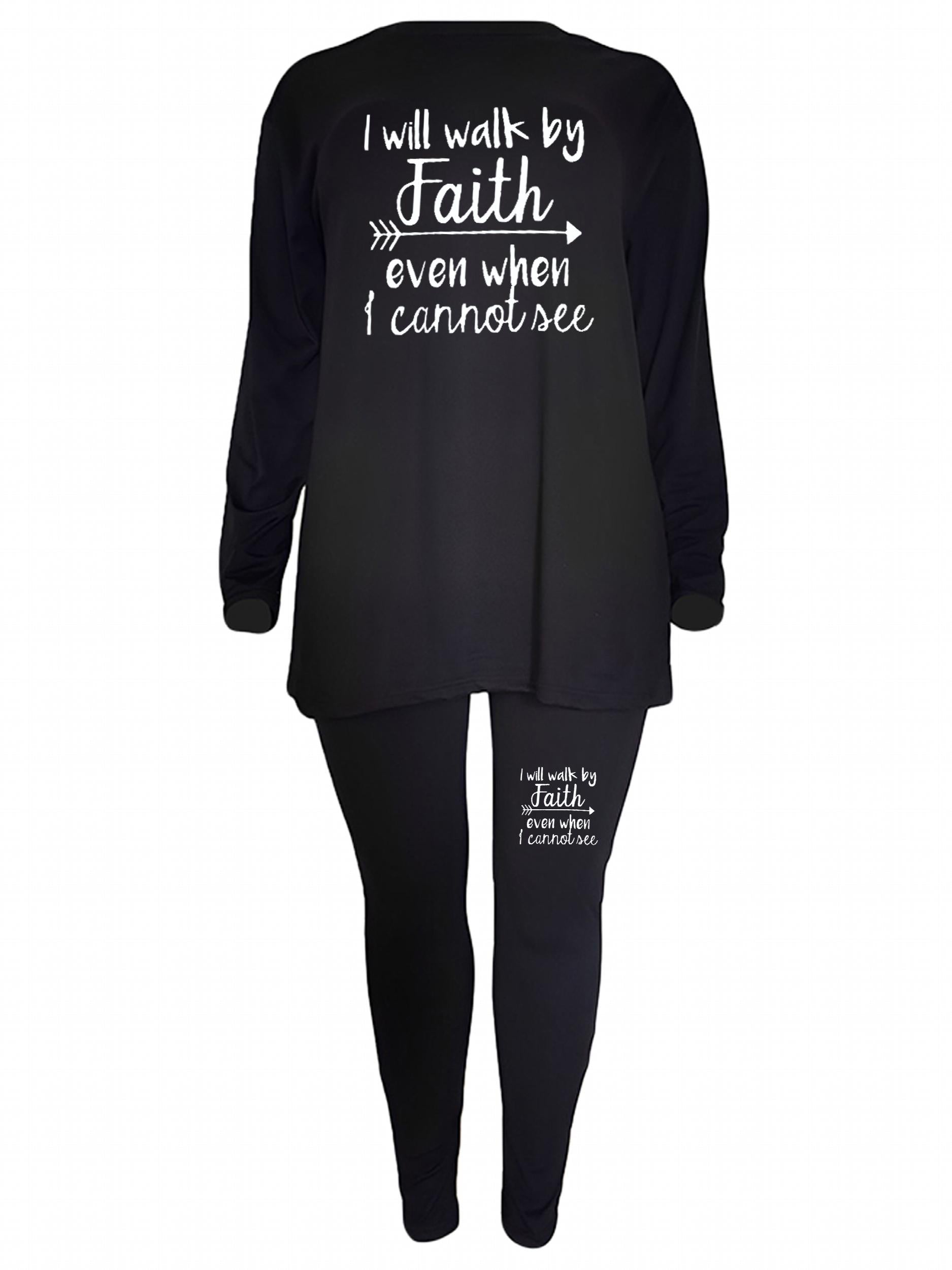  Women's Arrow & Slogan Print Tunic Top & Leggings Set