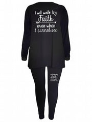  Women's Arrow & Slogan Print Tunic Top & Leggings Set