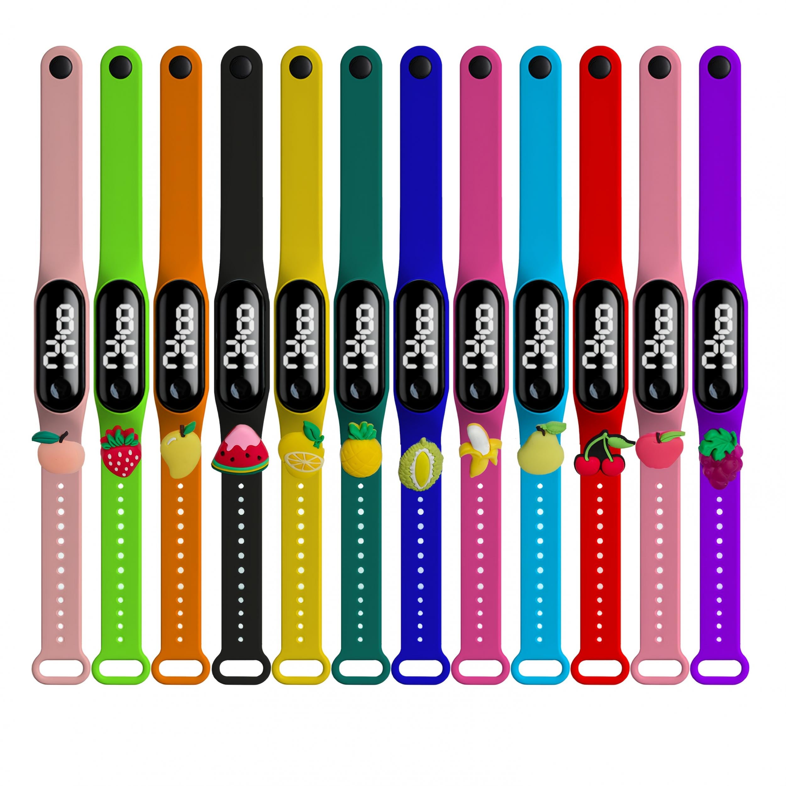 12pcs Fruit LED Touch Screen Sports Watch Colorful PVC Strap Lightweight