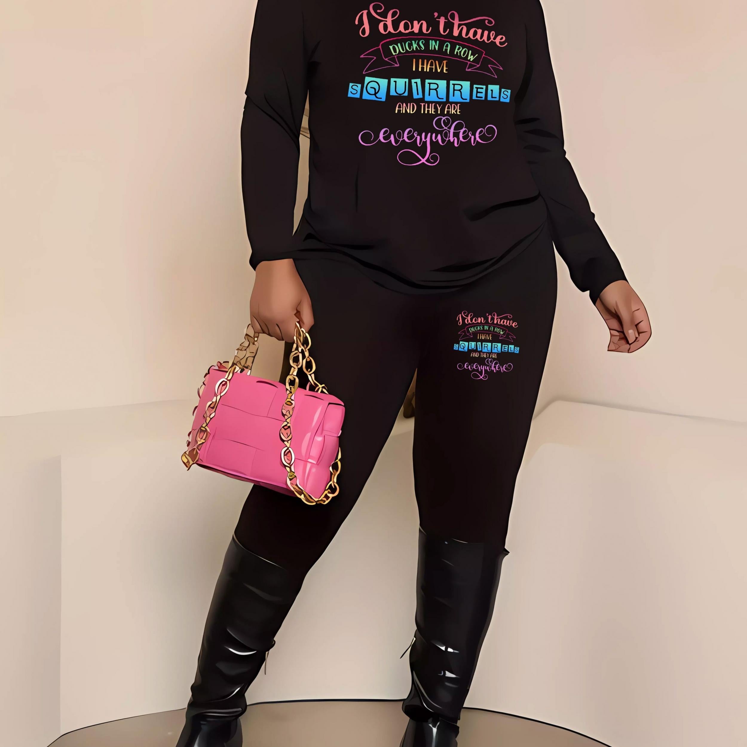 Women's Plus Slogan Top & Leggings Set