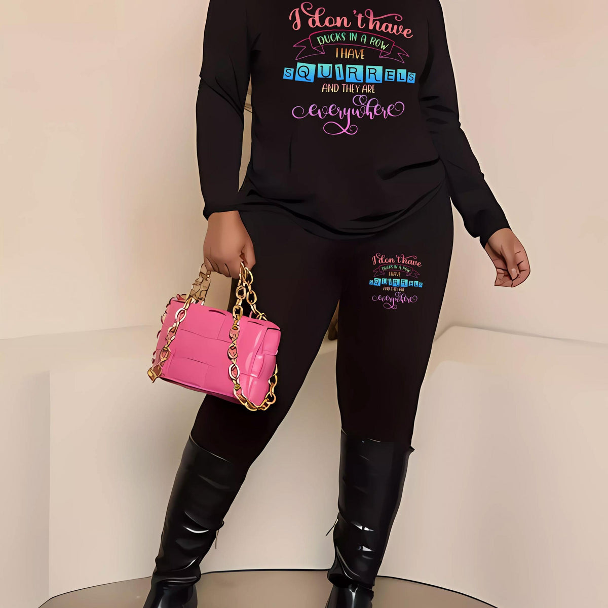 Women's Plus Slogan Top & Leggings Set