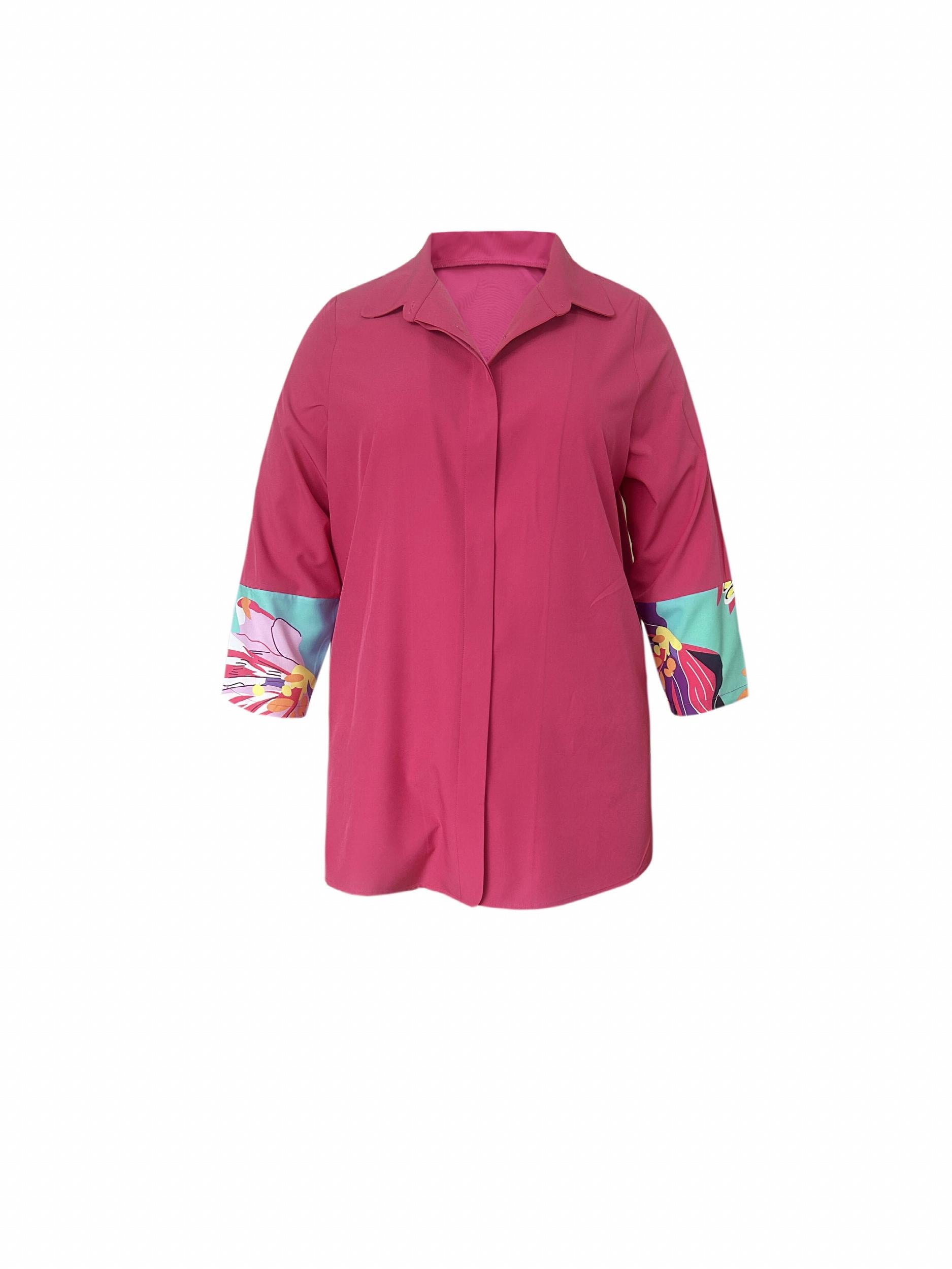  Colorblock Floral Print Blouse & Pants Set
