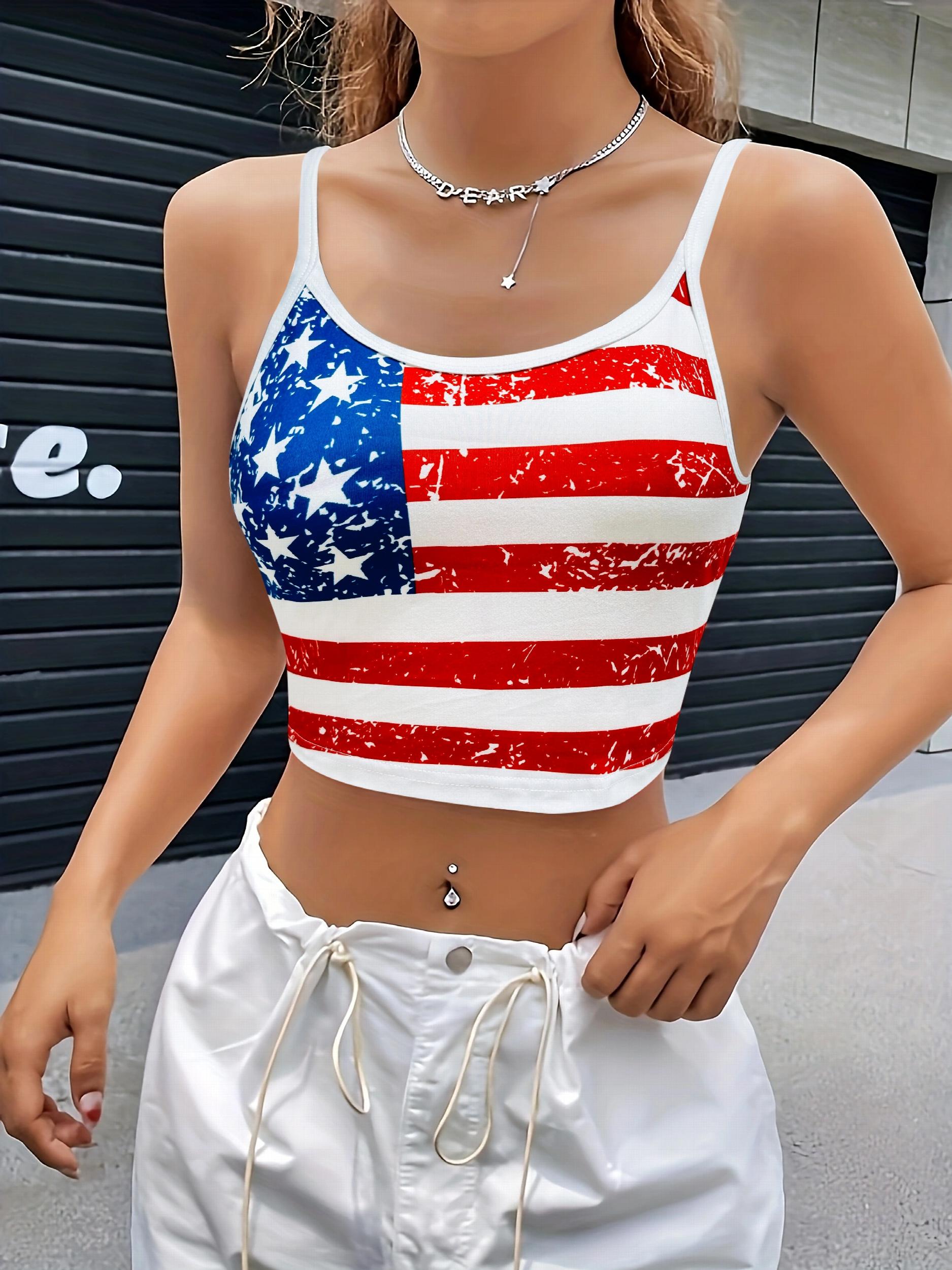 American Flag Print Crop Cami Top Women's Clothing