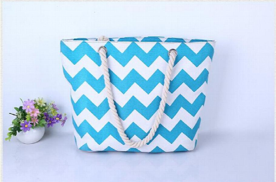 Striped Canvas Tote Bag - Women's Summer Shopping Beach Handbag