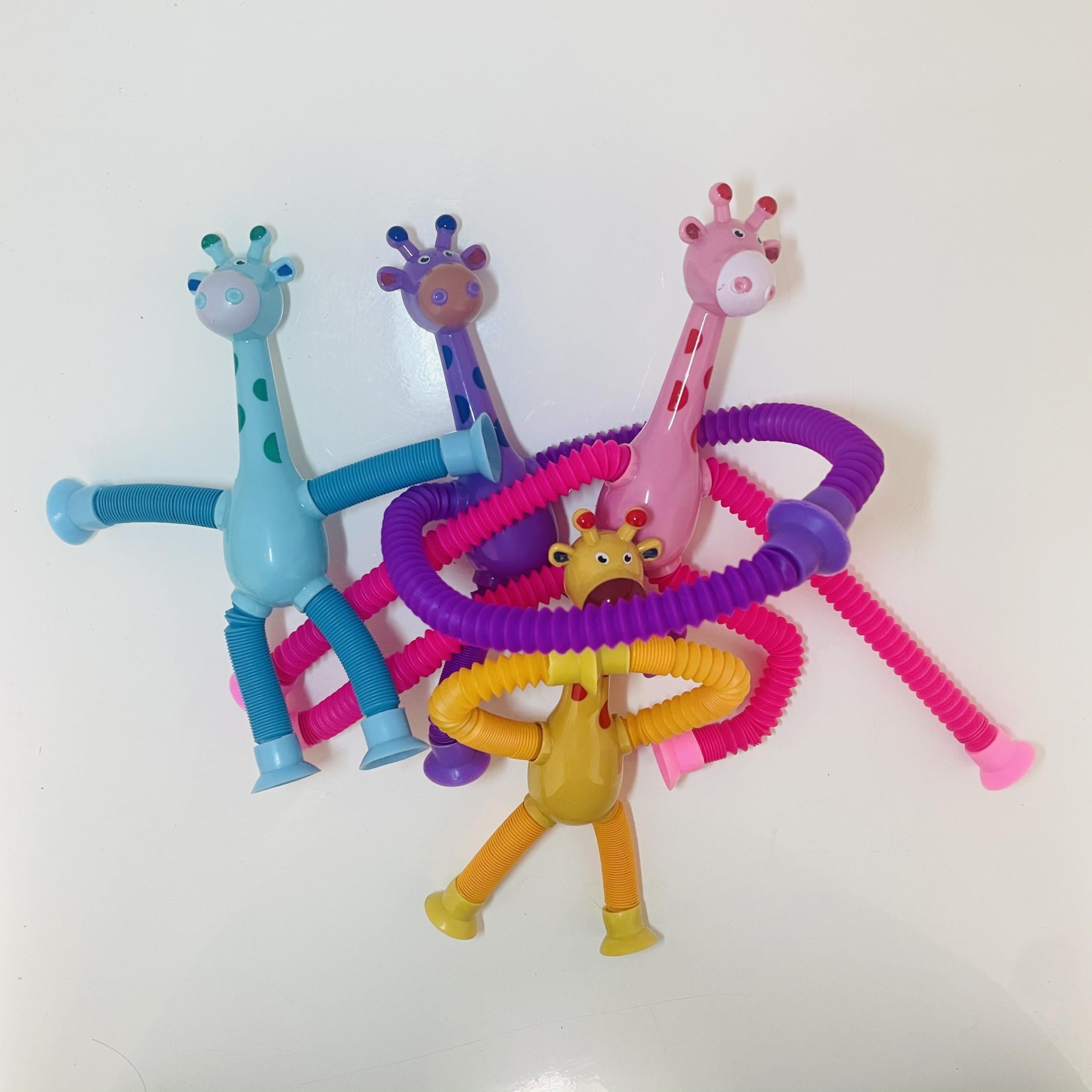 4pcs Giraffe Stretch Toy Suction Cup Various Shapes Stretch Pipe Novelty Toy