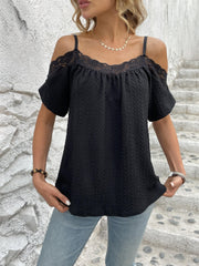 Cold Shoulder Cami Top with Lace Trim