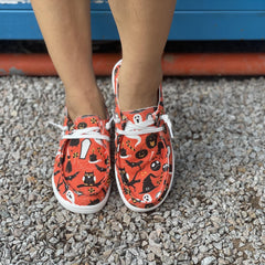 Women's Pumpkin & Owl Printed Shoes Low Round Toe Halloween Canvas Shoes