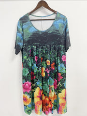  Floral Print Short Sleeve Dress With Pockets