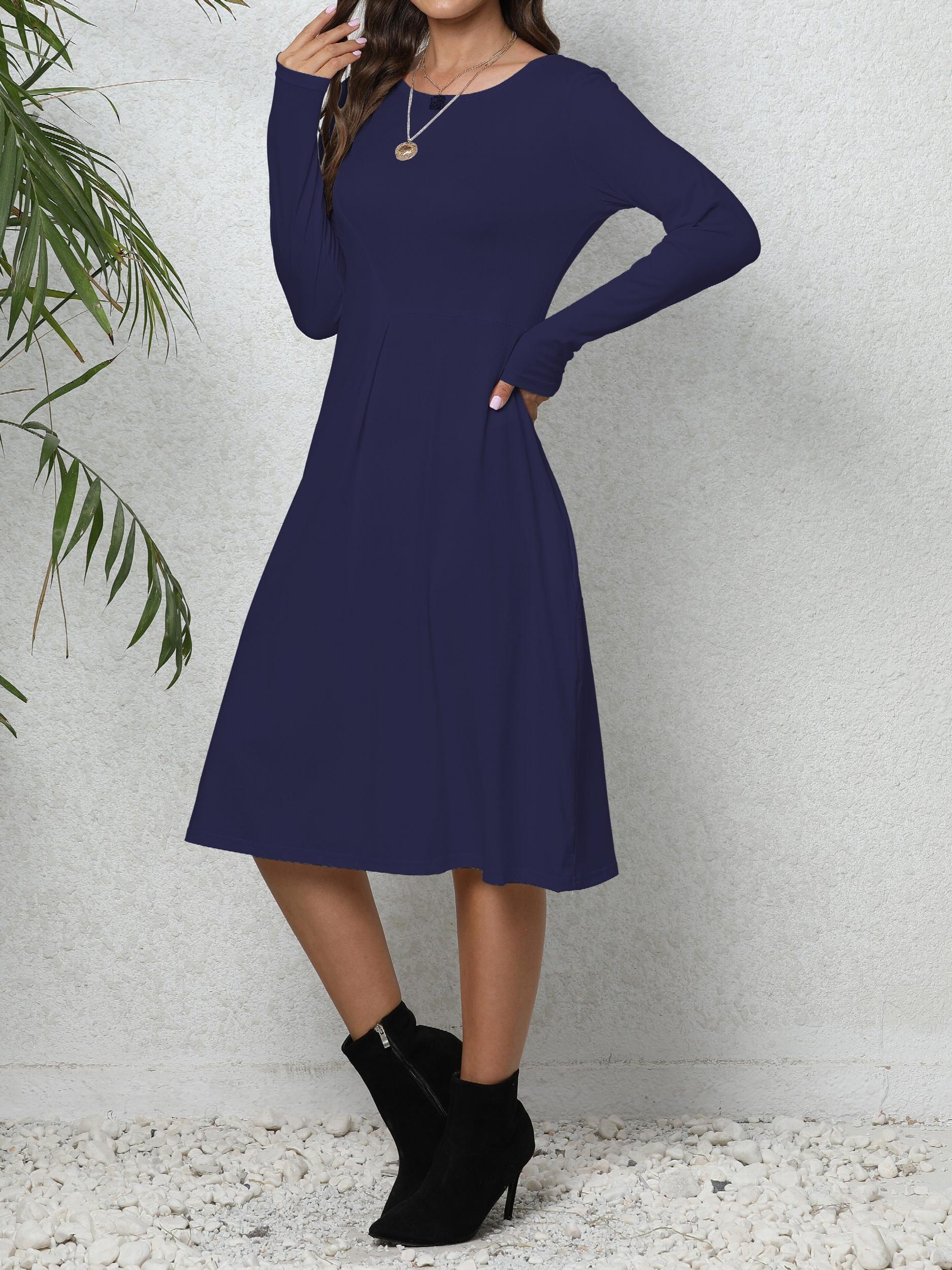  Long Sleeve Midi Dress With Pockets