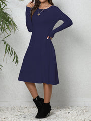  Long Sleeve Midi Dress With Pockets