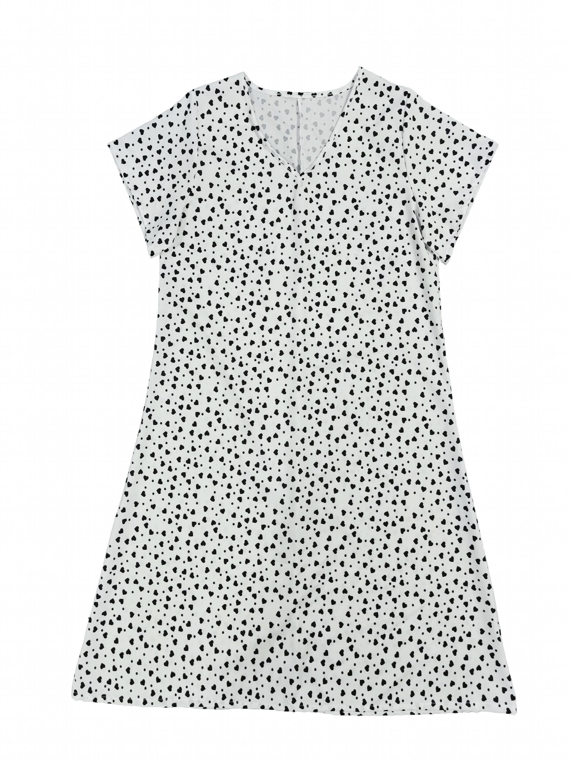  Heart Print V Neck Ruffled Dress