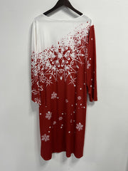  Christmas Casual Dress Women's Plus Snowflake Print Three Quarter Sl