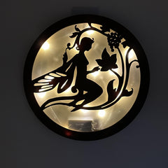 Kids Room Wall Clock LED Retro Wooden Sign Hanging Light Decoration