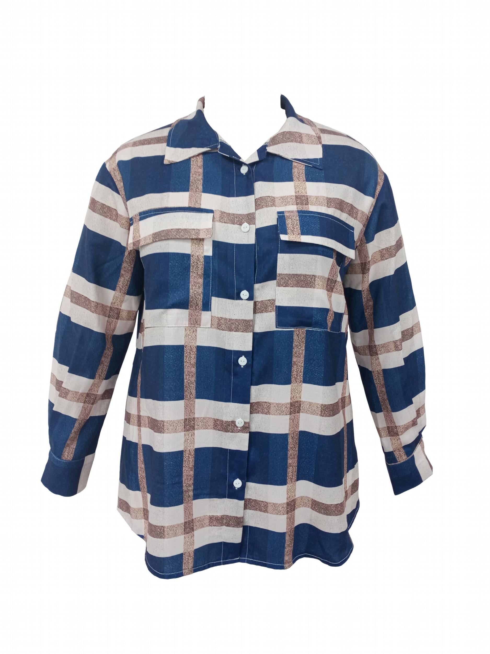  Plaid Print Button Up Long Sleeve Blouse