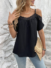 Cold Shoulder Cami Top with Lace Trim