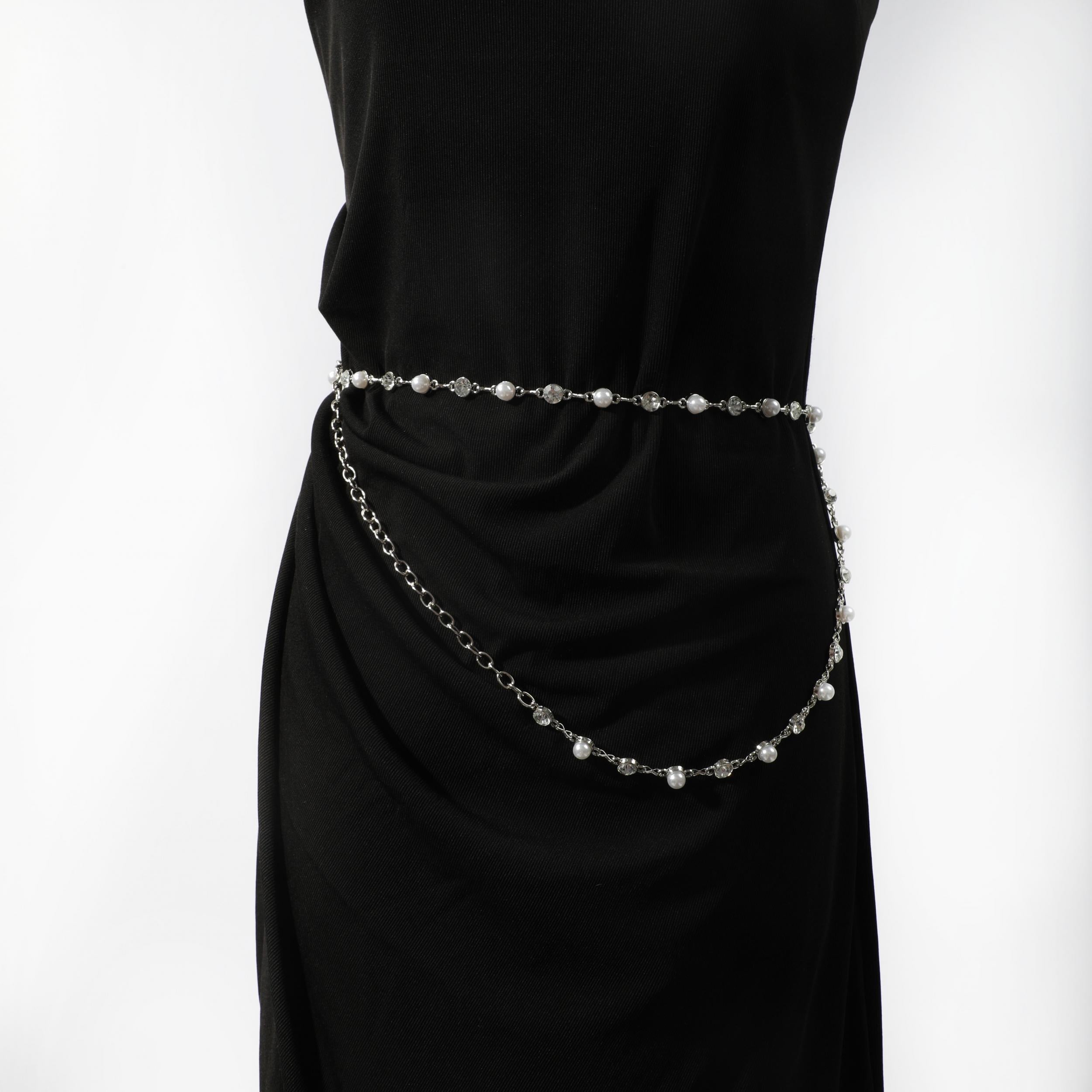 Double Layer Waist Chain Faux Pearl Rhinestone Belly Chain