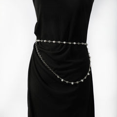 Double Layer Waist Chain Faux Pearl Rhinestone Belly Chain