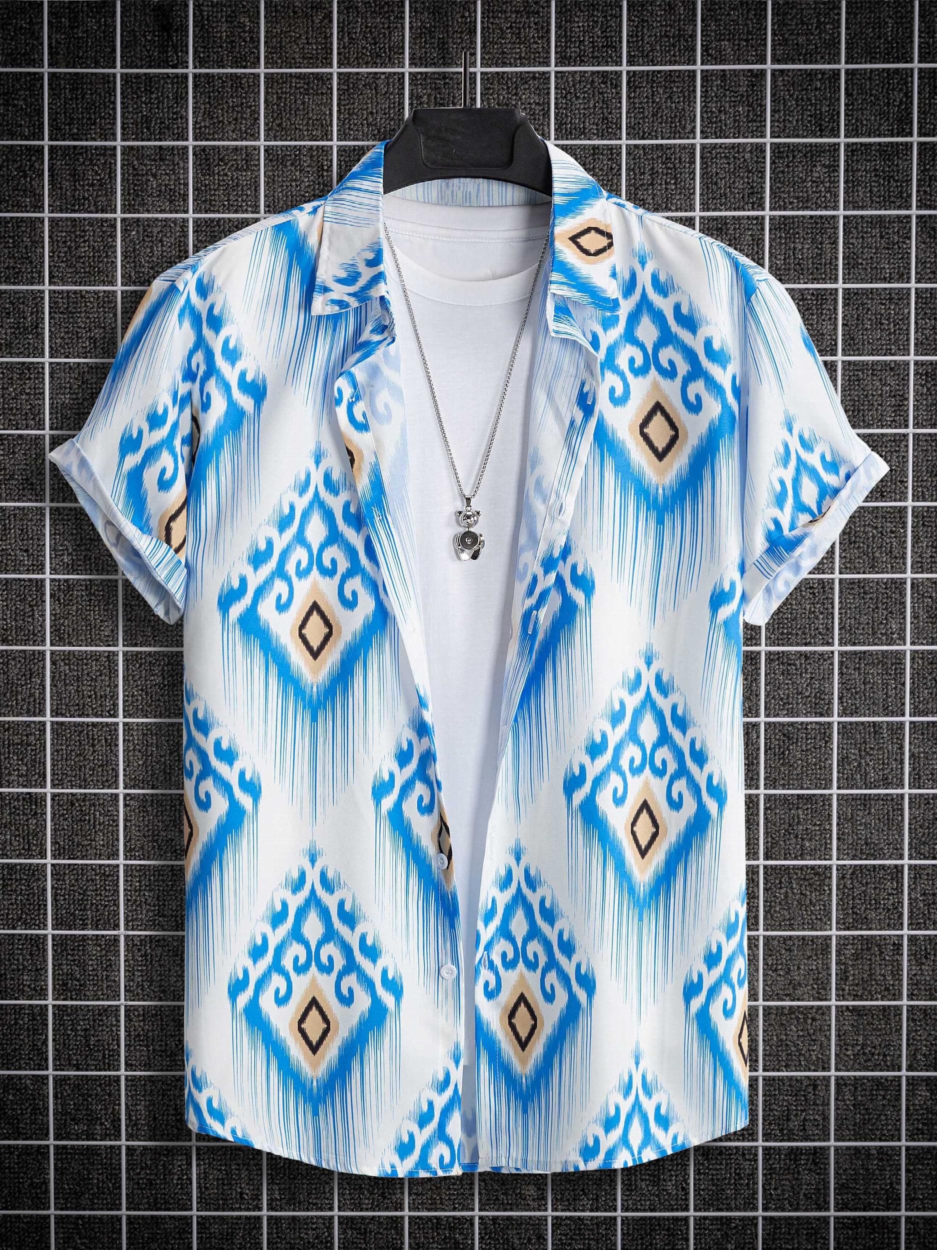 Boho Print Men's Casual Short Sleeve Shirt for Summer Vacation