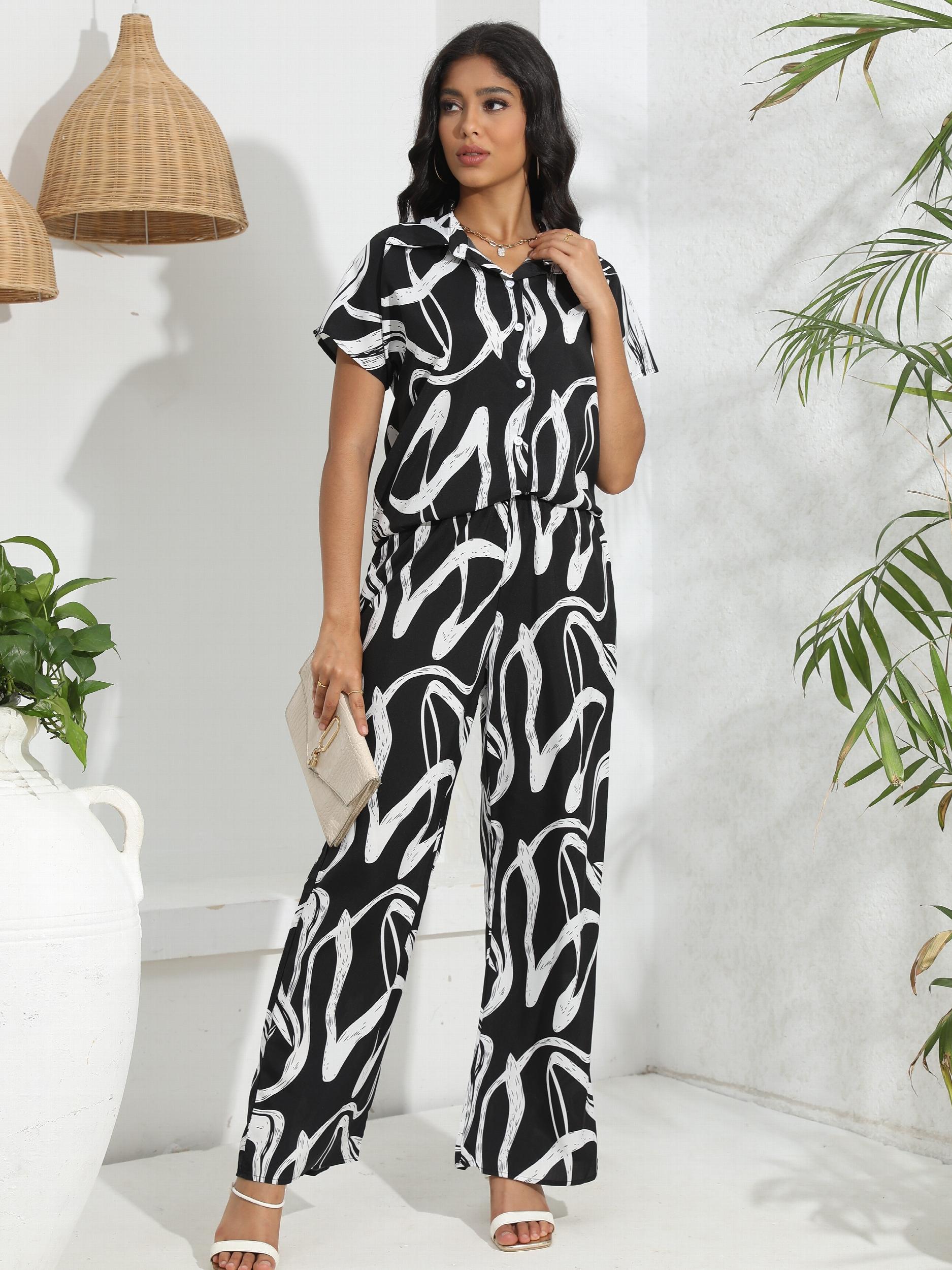 Abstract Print Two Piece Set Casual Outfit