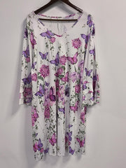  Boho Dress Floral Butterfly Print Bell Sleeve V-Neck
